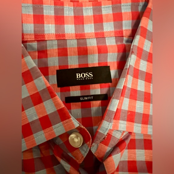 Boss Hugo Boss Size 39 15.5 men’s checkered Red shirt - Picture 3 of 5